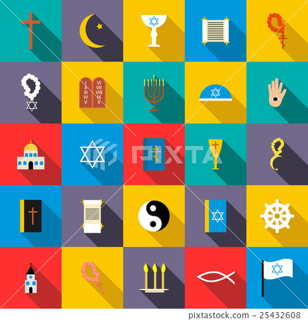 Religion icons set, flat style Religion icons set, flat style 25432608