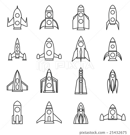 Rocket icons set, outline style Rocket icons set, outline style 25432675