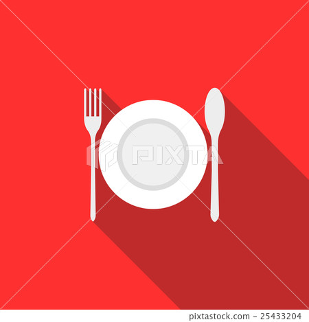Plate, spoon and fork icon, flat style 25433204