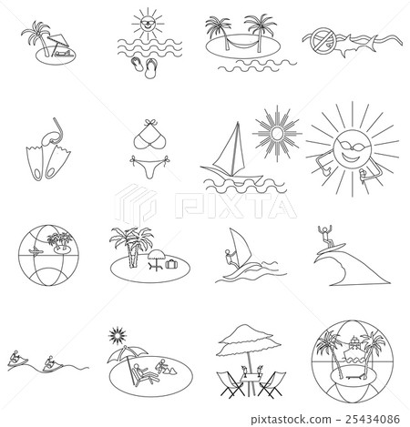 Beach icons set, thin line style Beach icons set, thin line style 25434086