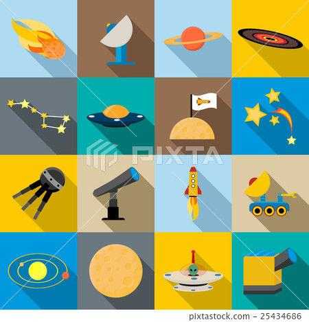 Space icons set, flat style - Stock Illustration [25434686] - PIXTA