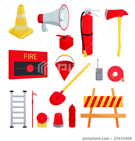Firefighter icons set, cartoon style 25435069