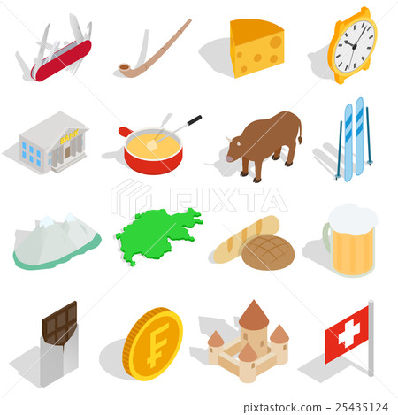 Switzerland icons set, isometric 3d style 25435124