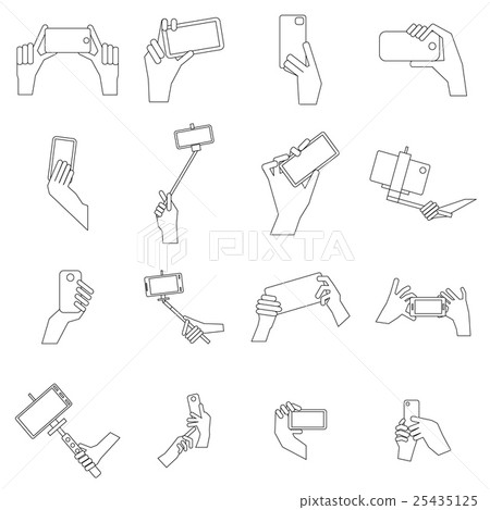 Selfie icons set, thin line style Selfie icons set, thin line style 25435125
