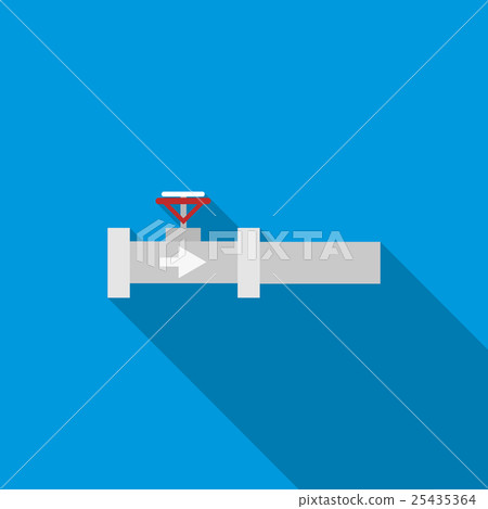 Steel pipeline with red valve icon, flat style 25435364