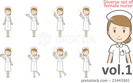 戴著護士帽vol.1的白色護士的護士（設置各種面部表情和姿勢） 25443981