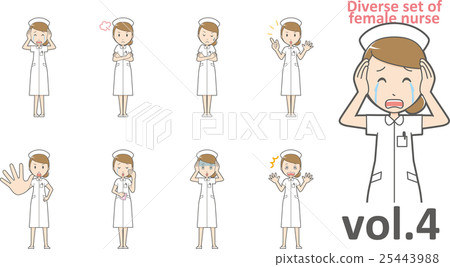 戴著護士帽4的白色護士的護士（設置各種面部表情和姿勢） 25443988