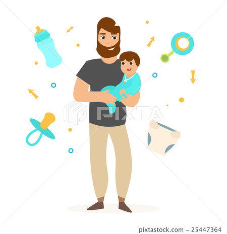 Father with Little Baby. Vector 25447364