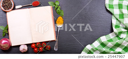 Old recipe book with ingredients for cooking 25447907