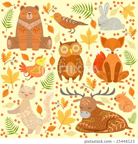 Forest Animals Covered In Ornamental Patterns 25448123