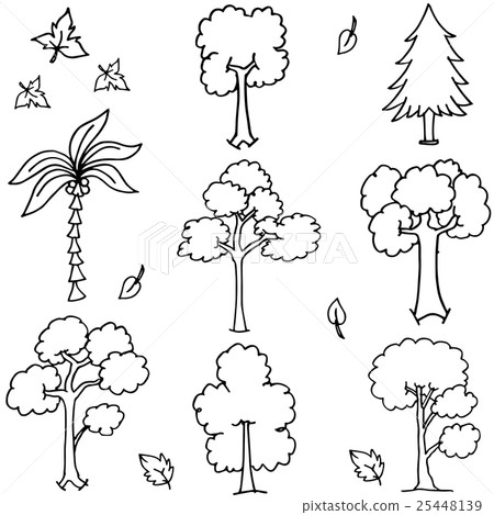 Tree set with hand draw doodles 25448139
