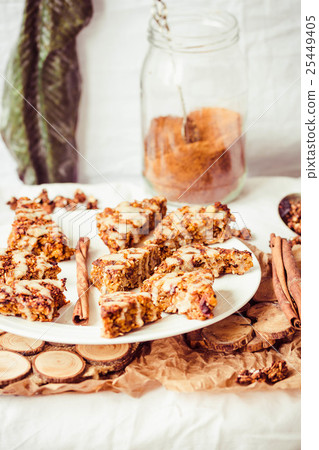 oatmeal cookies, raisins, carrot and peanut glaze 25449405