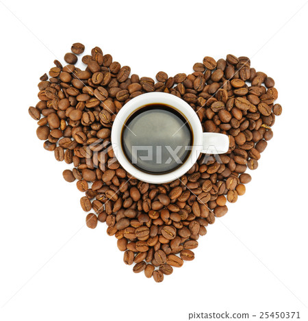 coffee beans and cup isolated on white background coffee beans and cup isolated on white background 25450371