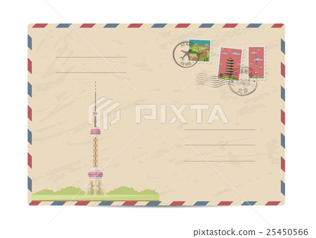 Vintage postal envelope with China stamps Vintage postal envelope with China stamps 25450566