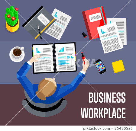 Top view business workplace in flat style - Stock Illustration ...