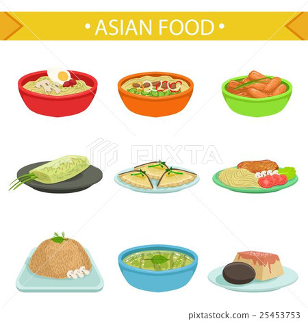 Asian Food Famous Dishes Illustration Set 25453753