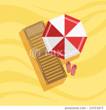 Sunbed, Flip-flops And Umbrella Spot On The Beach 25453875