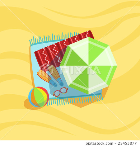 Mask, Fins, Ball And Umbrella Spot On The Beach 25453877