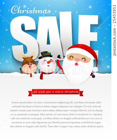Merry christmas sale text with santa claus vector 25453951