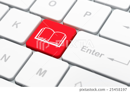 Learning concept: Book on computer keyboard Learning concept: Book on computer keyboard 25458197