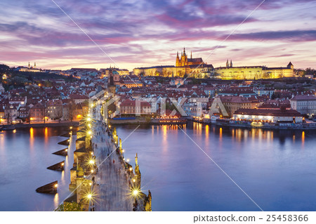 sunset over Charles Bridge and Prague Castle 25458366