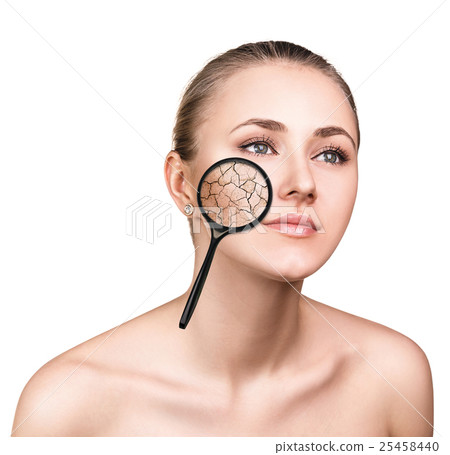 Face of young woman with dry skin. Face of young woman with dry skin. 25458440