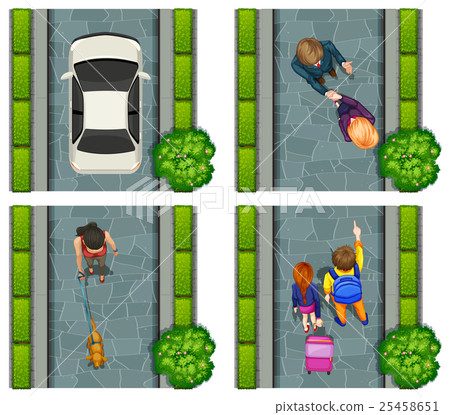 Aerial scene of people on the street Aerial scene of people on the street 25458651