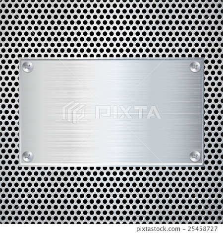 Blank metal plate on dotted texture.  25458727