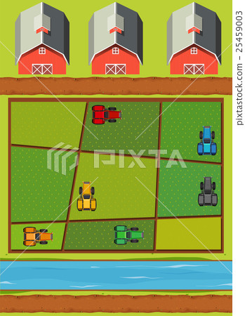 Aerial view of farm with barns and crops Aerial view of farm with barns and crops 25459003