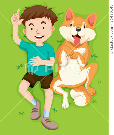 Boy and dog on the grass Boy and dog on the grass 25459146