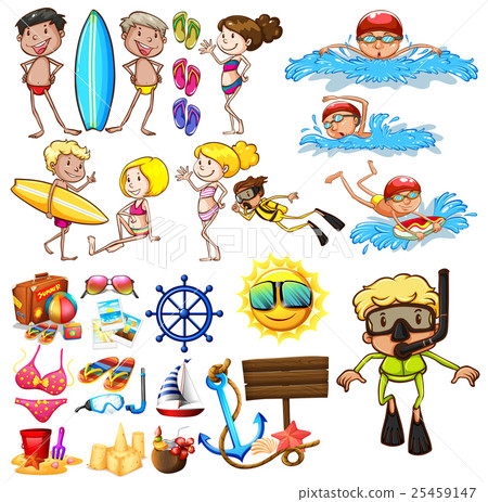 Summer set with swimmers and equipment 25459147