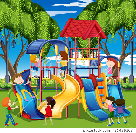 Kids Play On Slide At The Playground - Stock Illustration [25459168 