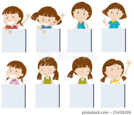 Different girl characters holding blank signs Different girl characters holding blank signs 25459399