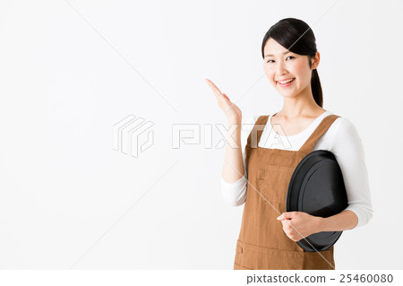 Woman wearing an apron White back image Woman wearing an apron White back image 25460080