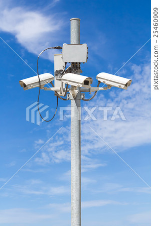 CCTV pillar with beautiful blue sky background CCTV pillar with beautiful blue sky background 25460909