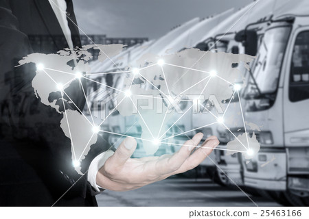 Global logistics network map on businessman hand 25463166