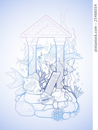 Graphic aquarium fish with architectural sculpture Graphic aquarium fish with architectural sculpture 25466054