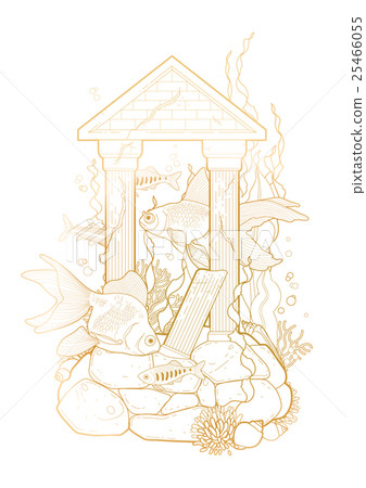 Graphic aquarium fish with architectural sculpture 25466055