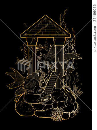 Graphic aquarium fish with architectural sculpture Graphic aquarium fish with architectural sculpture 25466056