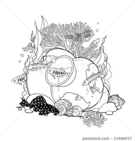 Graphic aquarium fish with broken jar 25466057