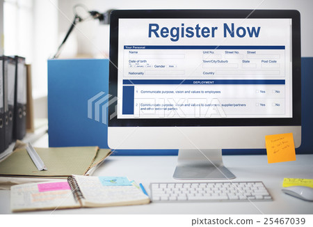 Register Now Document FIlling Form Concept 25467039