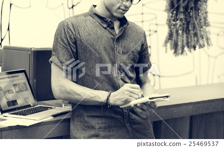 Man Working Coffee Shop Cafe Concept 25469537