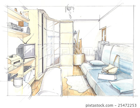 Watercolor drawing of a room Watercolor drawing of a room 25472253