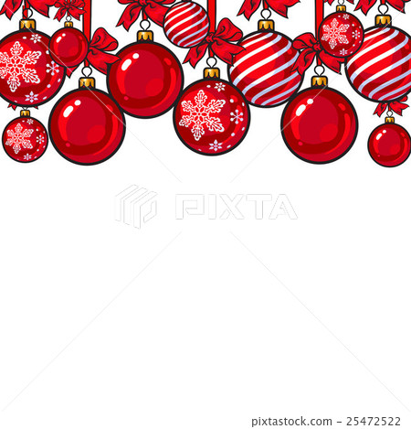 Red Christmas balls with ribbon and bows 25472522