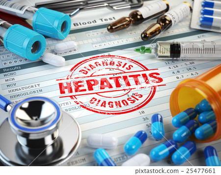 Hepatitis disease diagnosis. Stamp, stethoscope 25477661