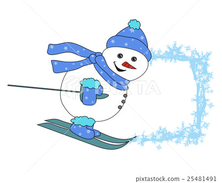 Christmas cartoon character frame - skiing snowman 25481491