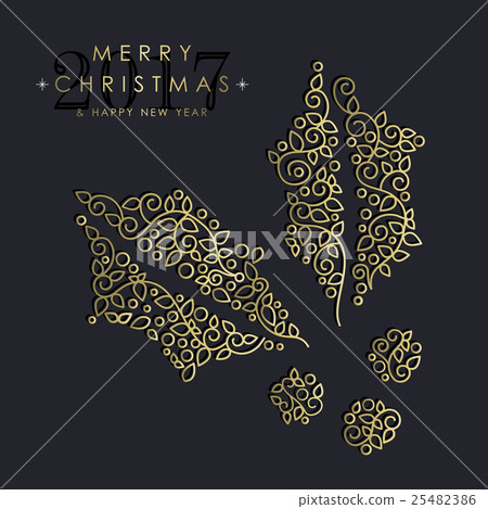 Gold Christmas and new year ornamental mistletoe - Stock Illustration ...