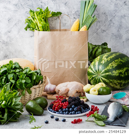 Shopping paper bag: fruits, fish, poultry, meat 25484129