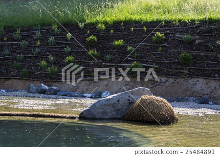 Textile fabric net in natural swimming pond Textile fabric net in natural swimming pond 25484891