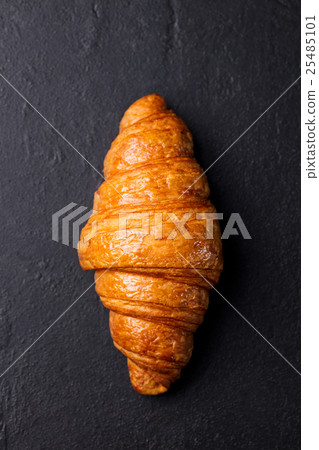 Fresh croissant Black slate background. Top view Fresh croissant Black slate background. Top view 25485101